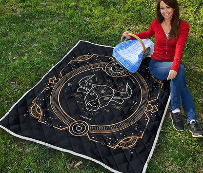 Vintage Taurus Zodiac Sign Print Quilt