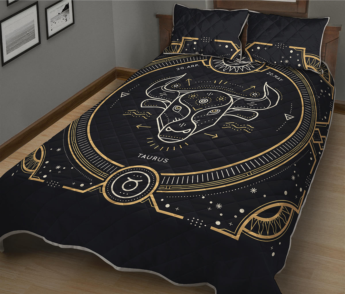 Vintage Taurus Zodiac Sign Print Quilt Bed Set