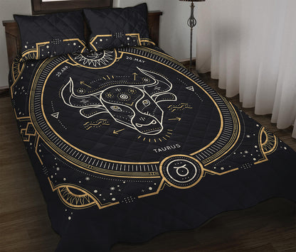 Vintage Taurus Zodiac Sign Print Quilt Bed Set