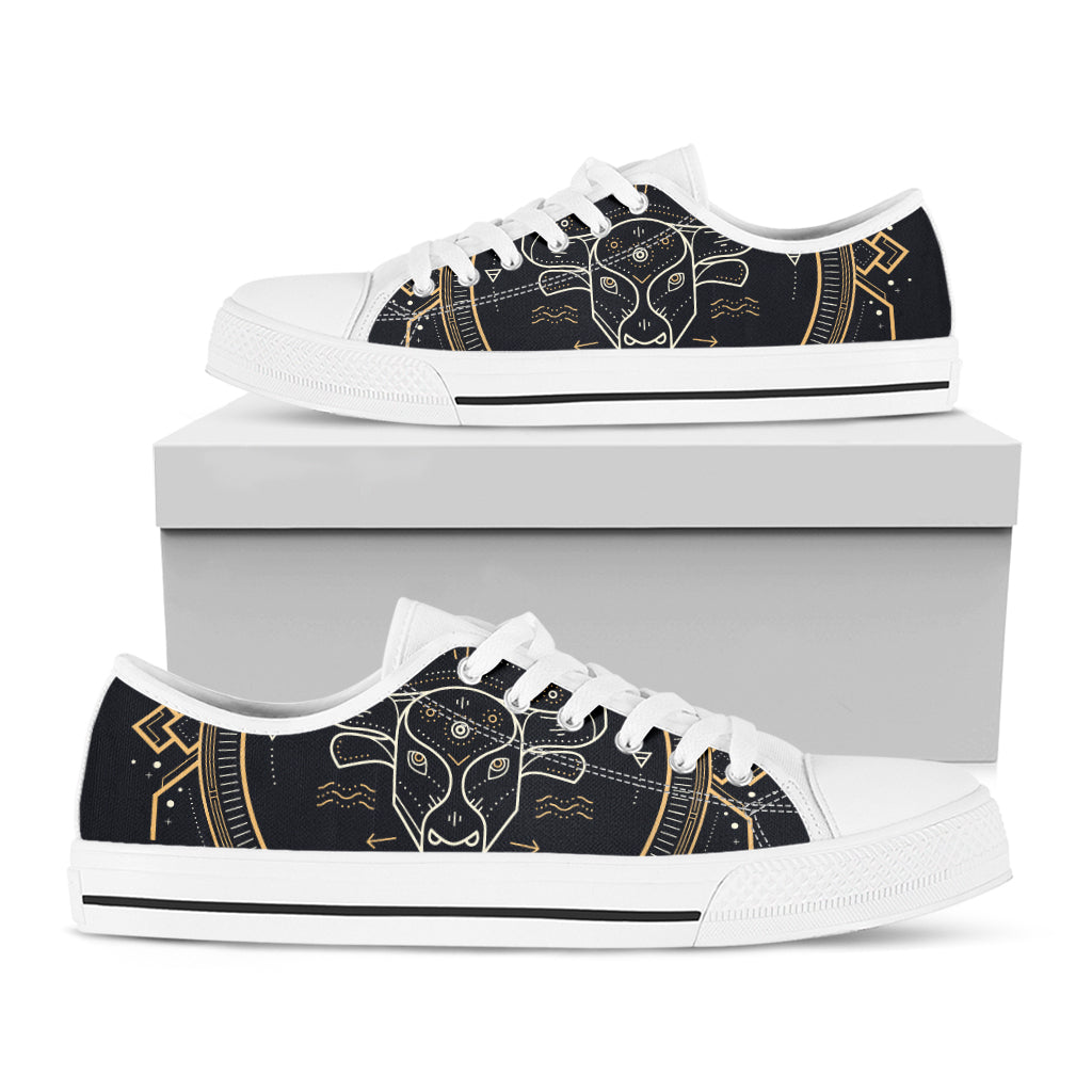 Vintage Taurus Zodiac Sign Print White Low Top Shoes