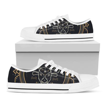 Vintage Taurus Zodiac Sign Print White Low Top Shoes