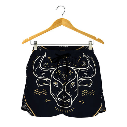 Vintage Taurus Zodiac Sign Print Women's Shorts