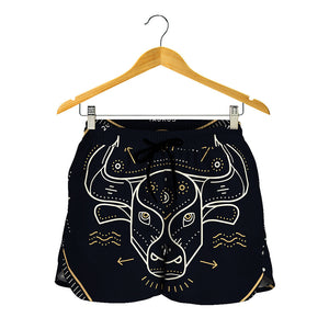 Vintage Taurus Zodiac Sign Print Women's Shorts