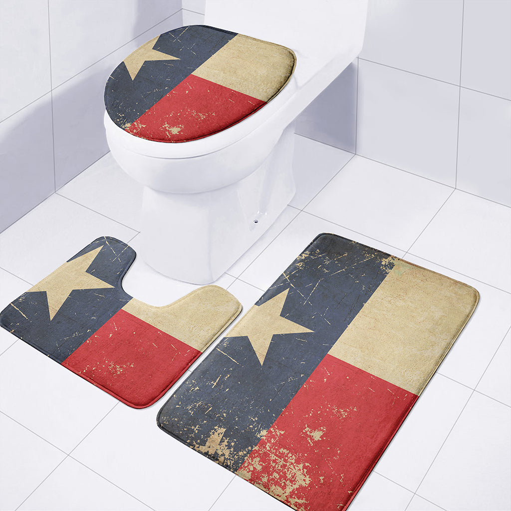 Vintage Texas Flag Print 3 Piece Bath Mat Set