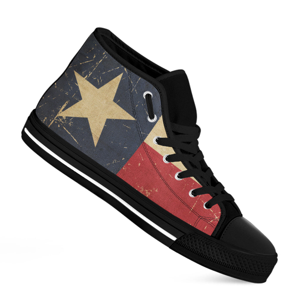 Vintage Texas Flag Print Black High Top Shoes