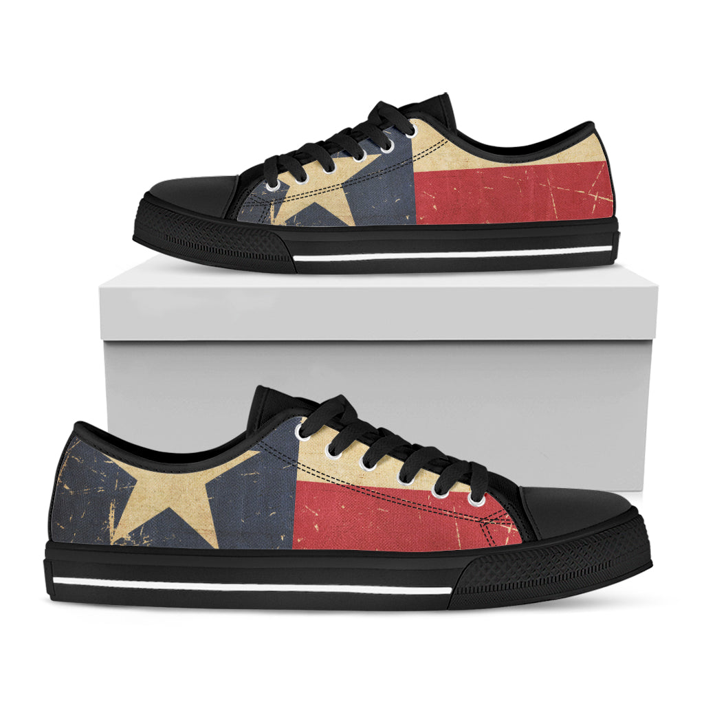 Vintage Texas Flag Print Black Low Top Shoes 