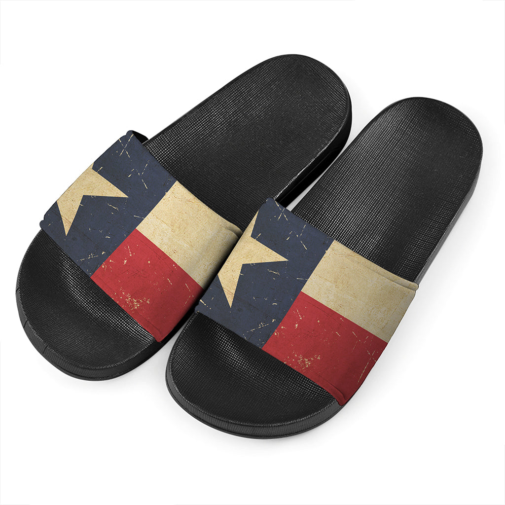 Vintage Texas Flag Print Black Slide Sandals