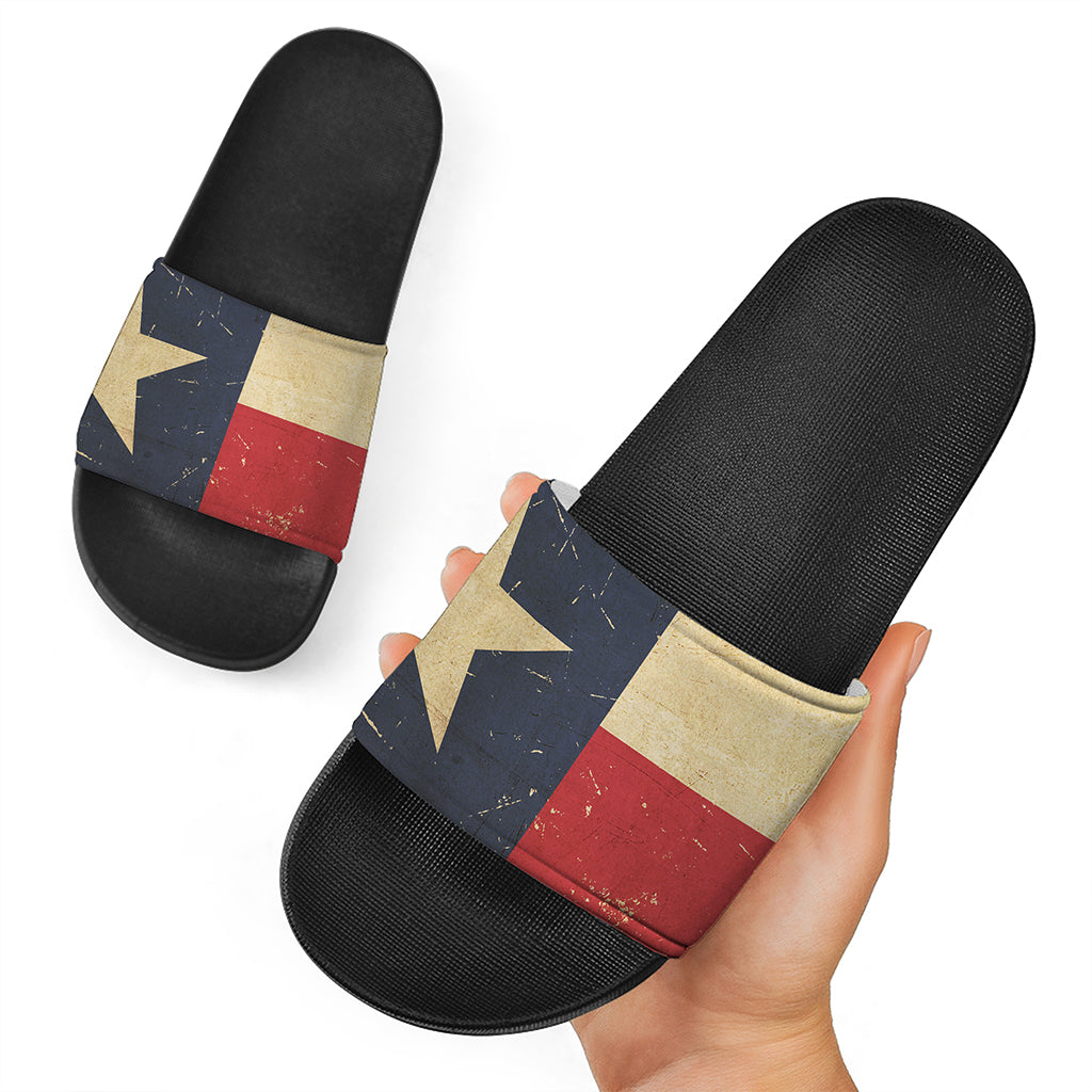 Vintage Texas Flag Print Black Slide Sandals