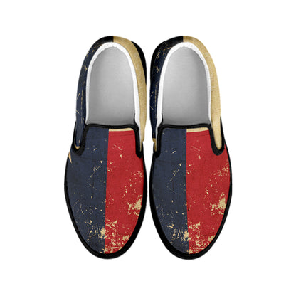 Vintage Texas Flag Print Black Slip On Shoes
