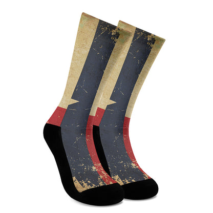 Vintage Texas Flag Print Crew Socks