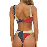 Vintage Texas Flag Print Front Bow Tie Bikini