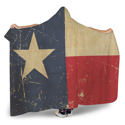Vintage Texas Flag Print Hooded Blanket