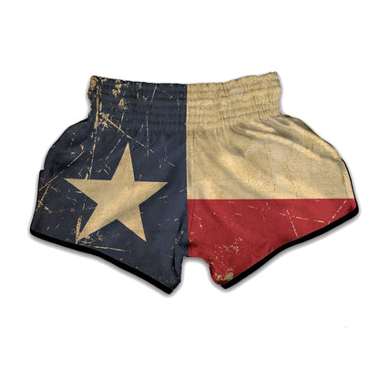 Vintage Texas Flag Print Muay Thai Boxing Shorts