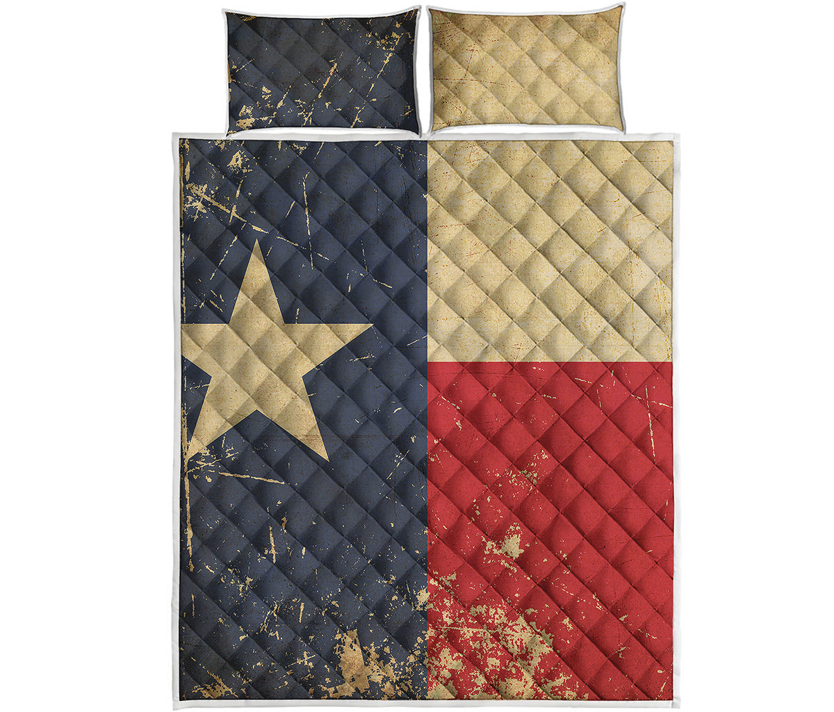 Vintage Texas Flag Print Quilt Bed Set