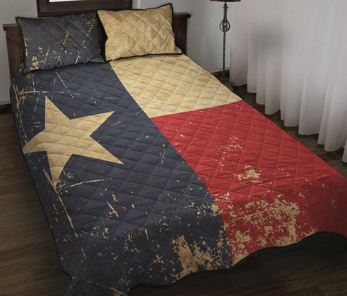 Vintage Texas Flag Print Quilt Bed Set