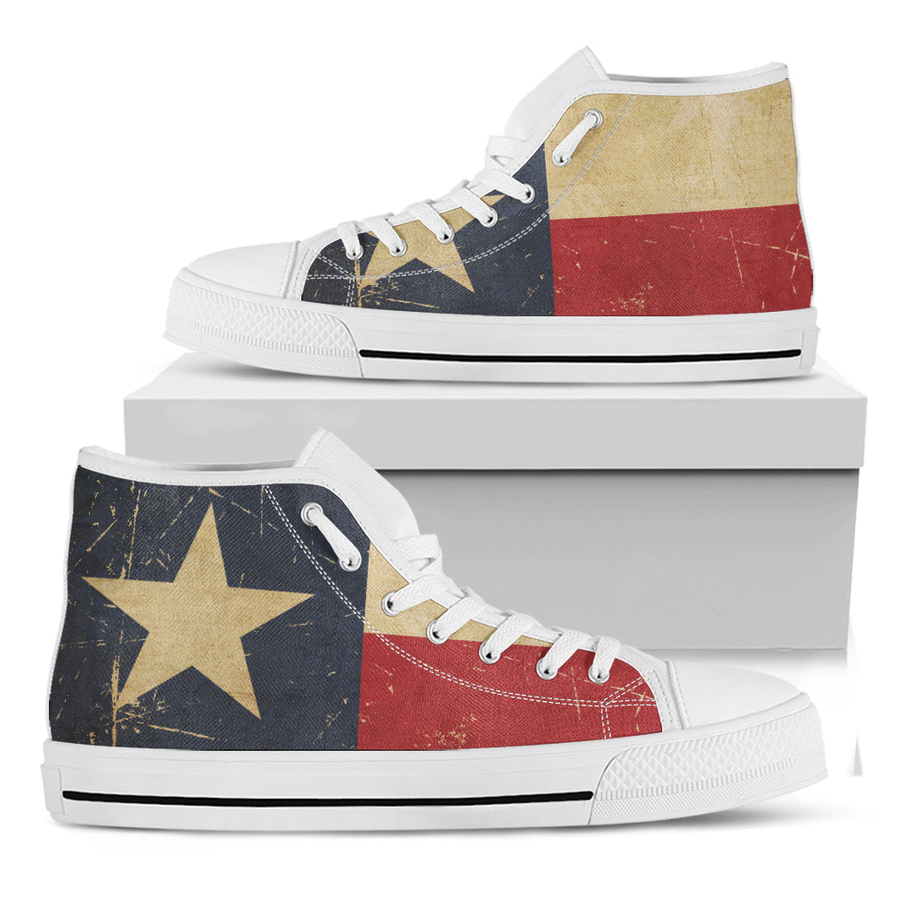 Vintage Texas Flag Print White High Top Shoes