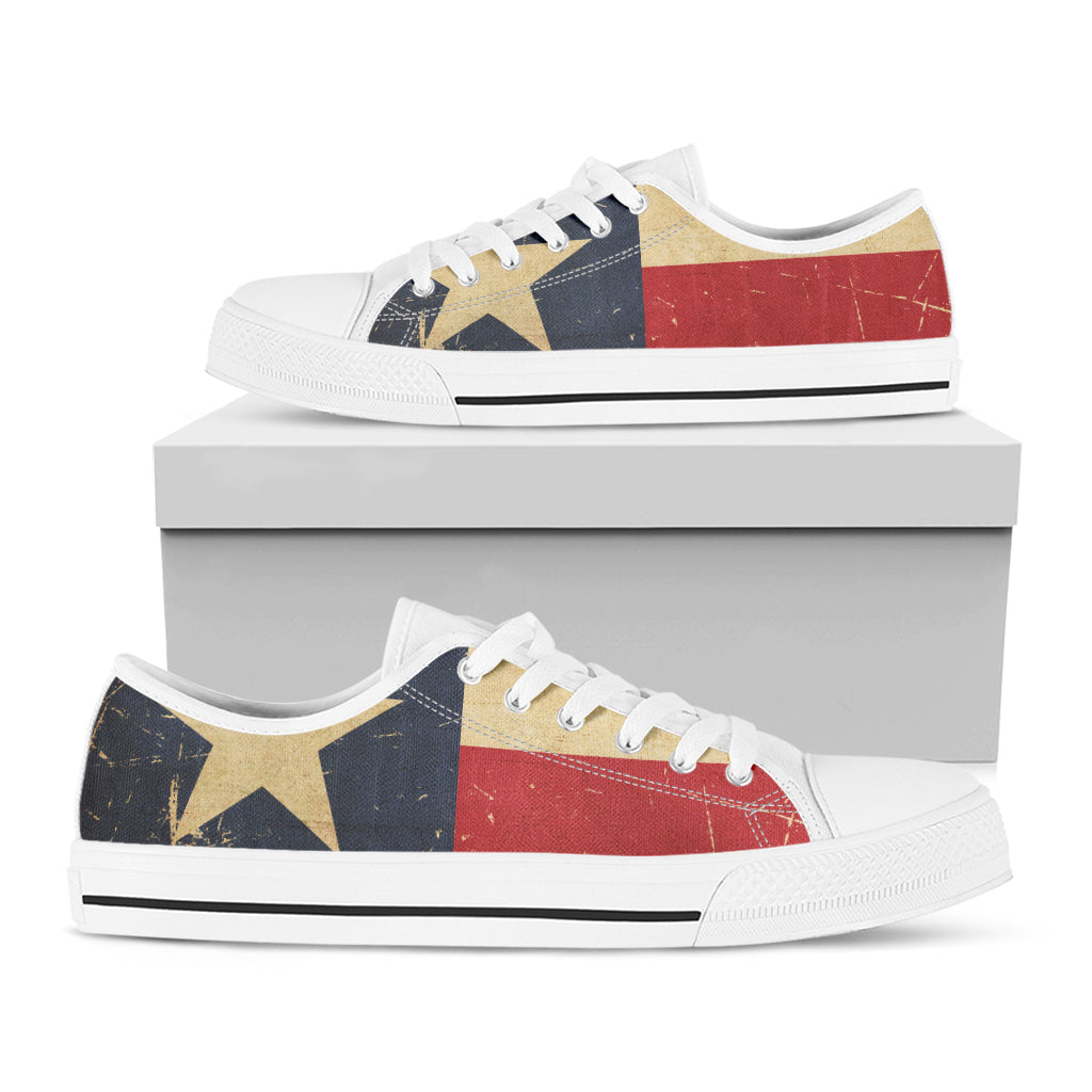 Vintage Texas Flag Print White Low Top Shoes