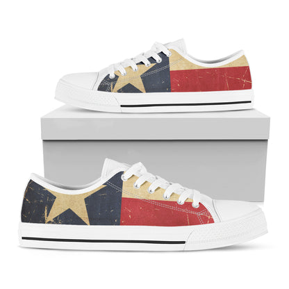 Vintage Texas Flag Print White Low Top Shoes
