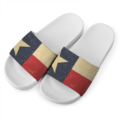 Vintage Texas Flag Print White Slide Sandals
