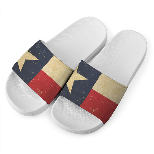 Vintage Texas Flag Print White Slide Sandals