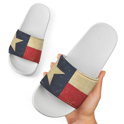 Vintage Texas Flag Print White Slide Sandals