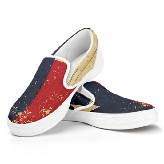 Vintage Texas Flag Print White Slip On Shoes