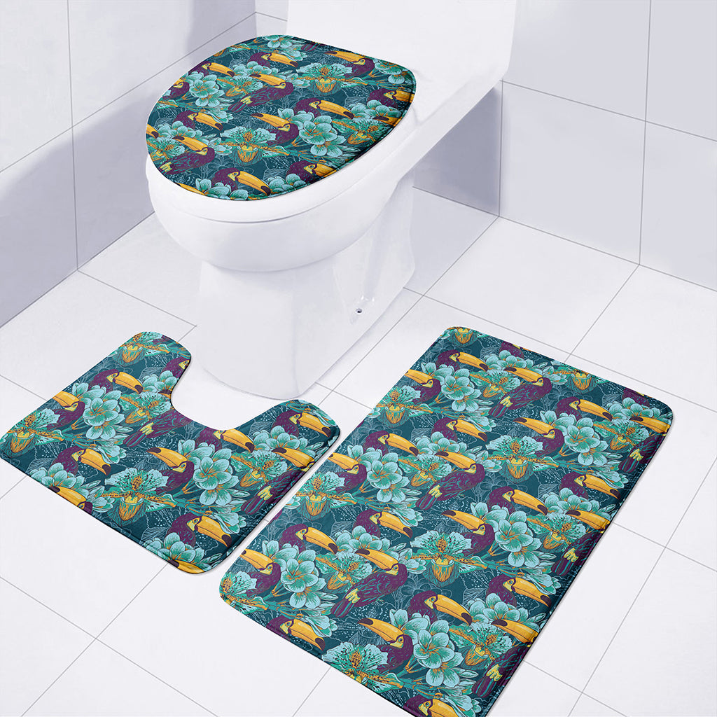 Vintage Toucan Pattern Print 3 Piece Bath Mat Set