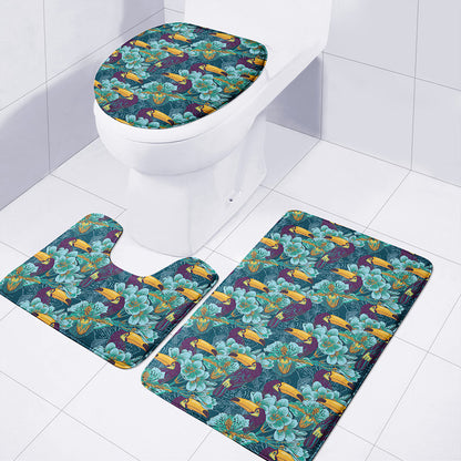 Vintage Toucan Pattern Print 3 Piece Bath Mat Set