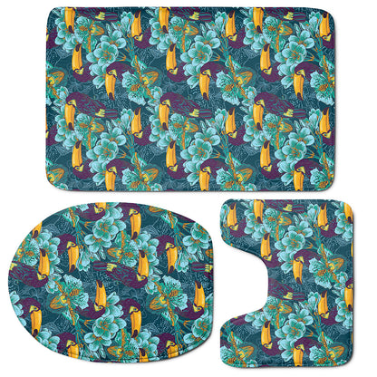 Vintage Toucan Pattern Print 3 Piece Bath Mat Set
