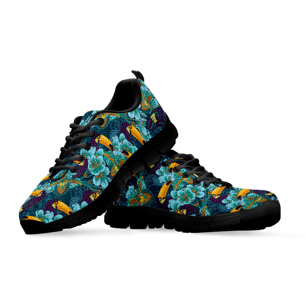 Vintage Toucan Pattern Print Black Sneakers