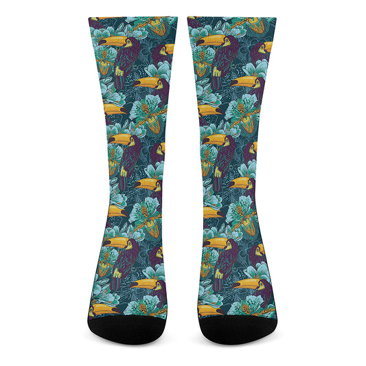 Vintage Toucan Pattern Print Crew Socks