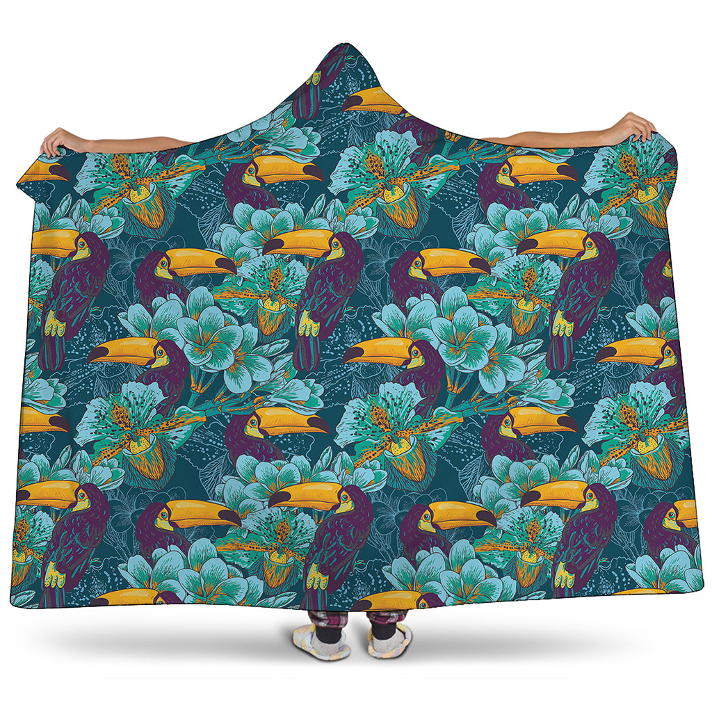 Vintage Toucan Pattern Print Hooded Blanket