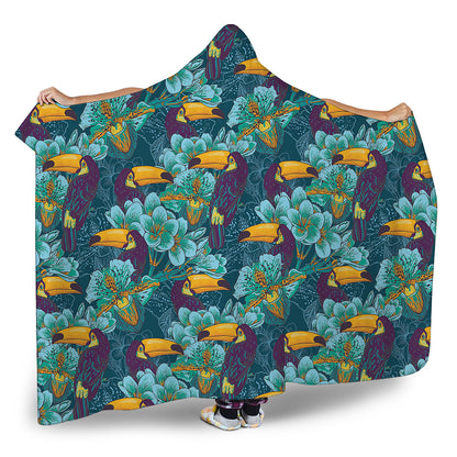 Vintage Toucan Pattern Print Hooded Blanket