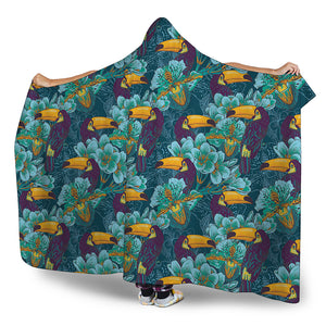 Vintage Toucan Pattern Print Hooded Blanket