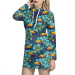 Vintage Toucan Pattern Print Hoodie Dress