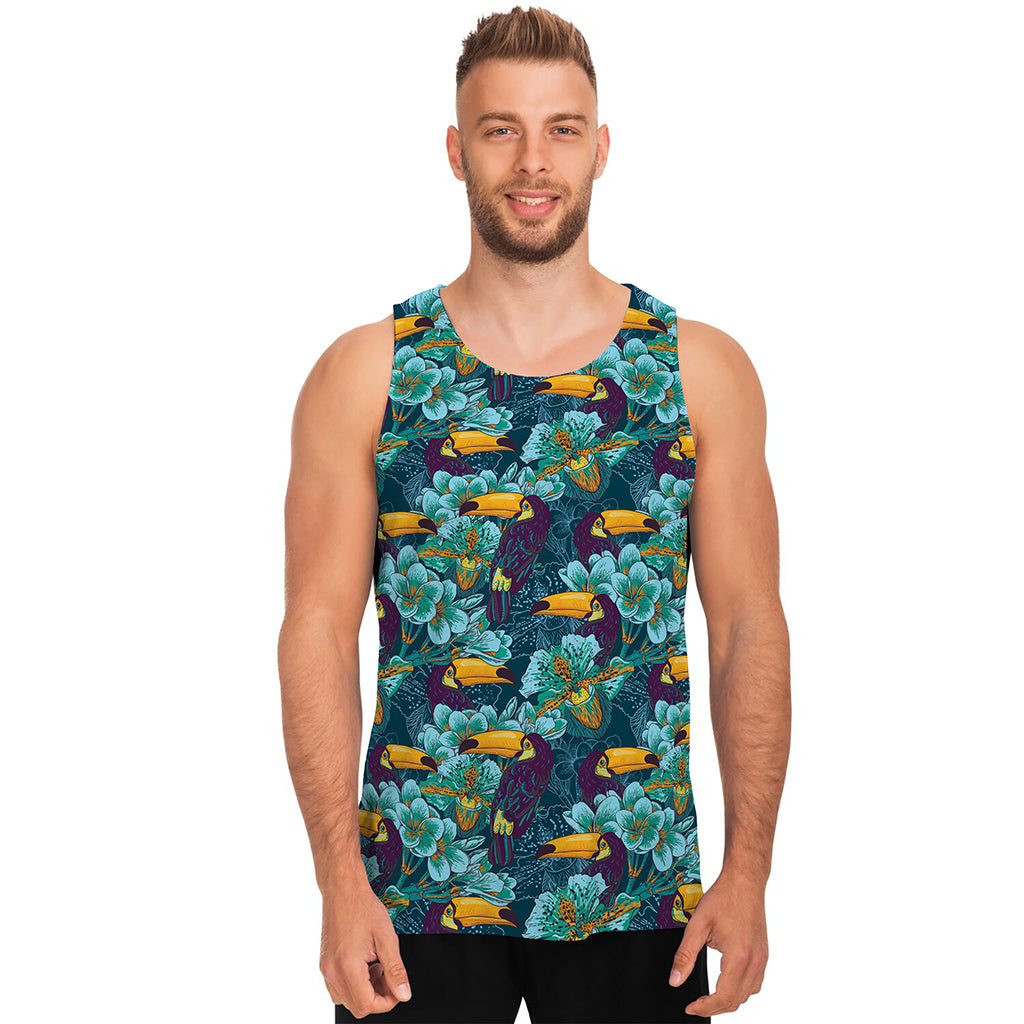 Vintage Toucan Pattern Print Men's Tank Top