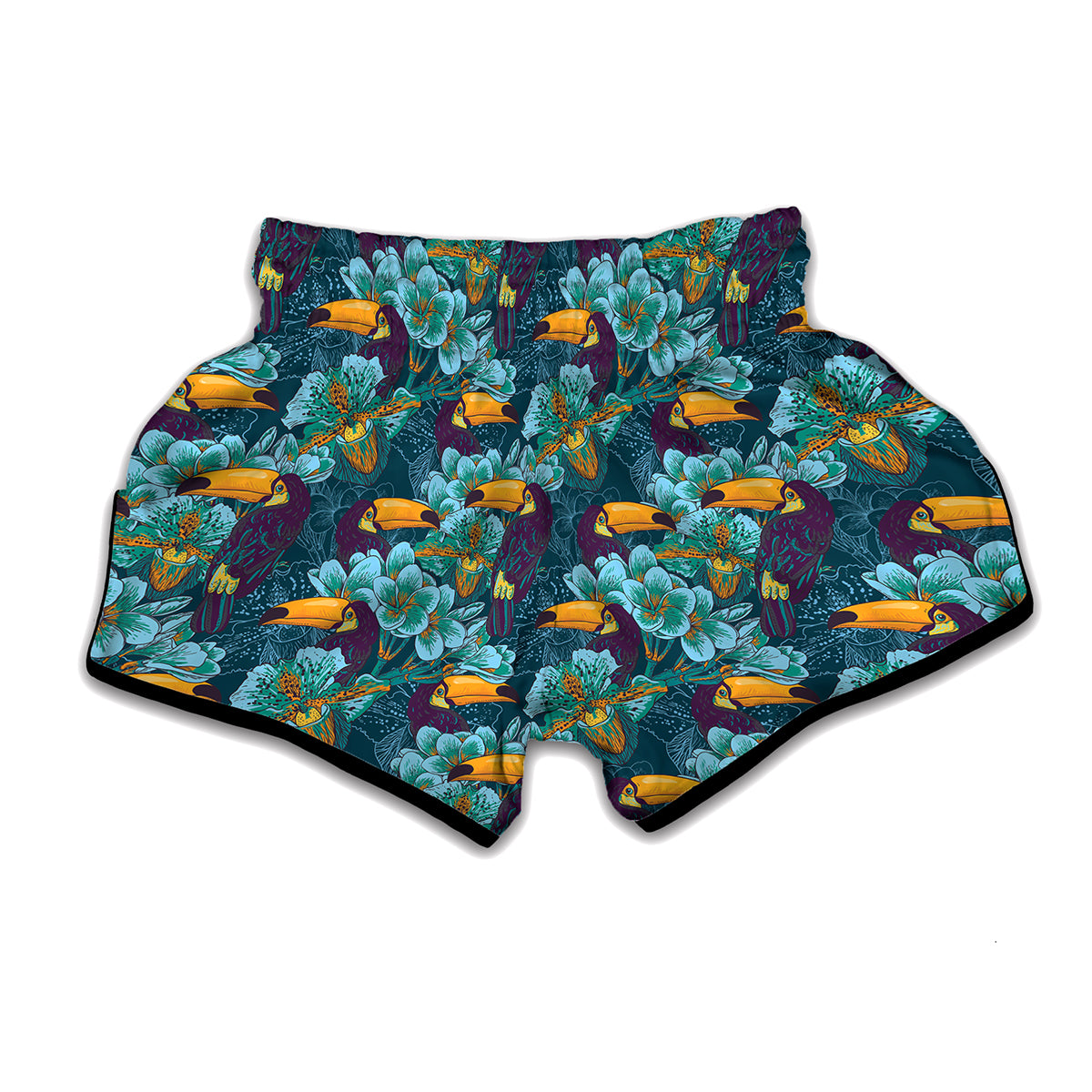 Vintage Toucan Pattern Print Muay Thai Boxing Shorts