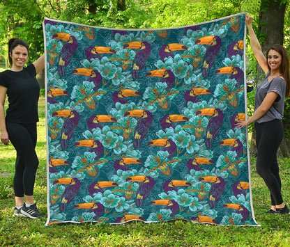 Vintage Toucan Pattern Print Quilt