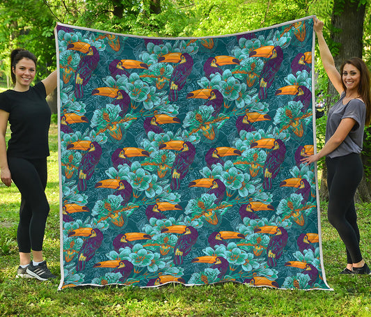 Vintage Toucan Pattern Print Quilt