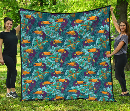 Vintage Toucan Pattern Print Quilt