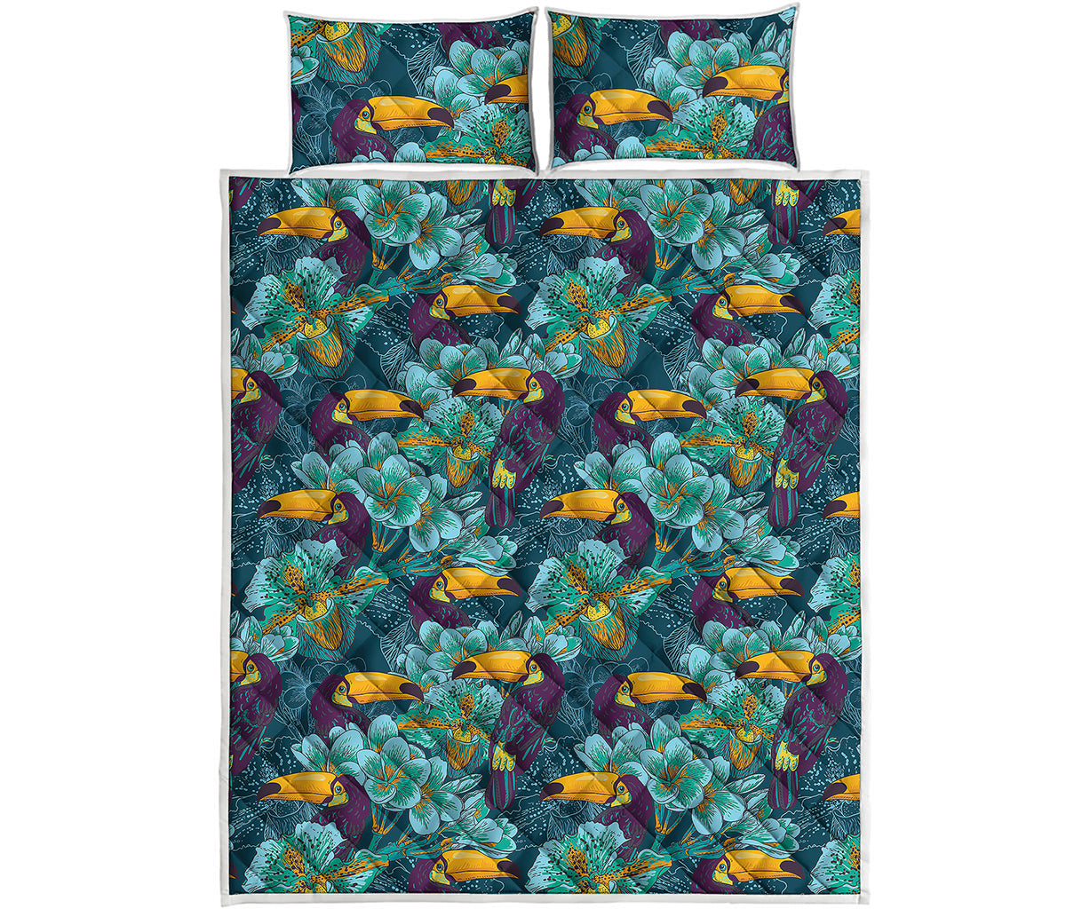 Vintage Toucan Pattern Print Quilt Bed Set