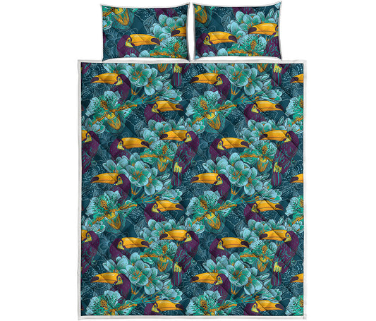 Vintage Toucan Pattern Print Quilt Bed Set