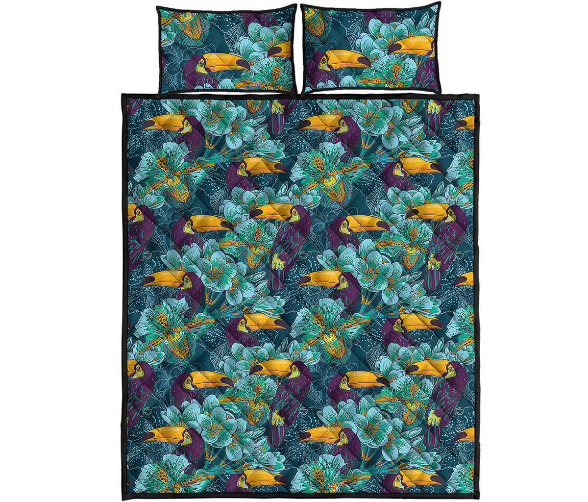 Vintage Toucan Pattern Print Quilt Bed Set