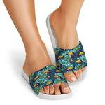 Vintage Toucan Pattern Print White Slide Sandals