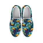 Vintage Toucan Pattern Print White Slip On Shoes