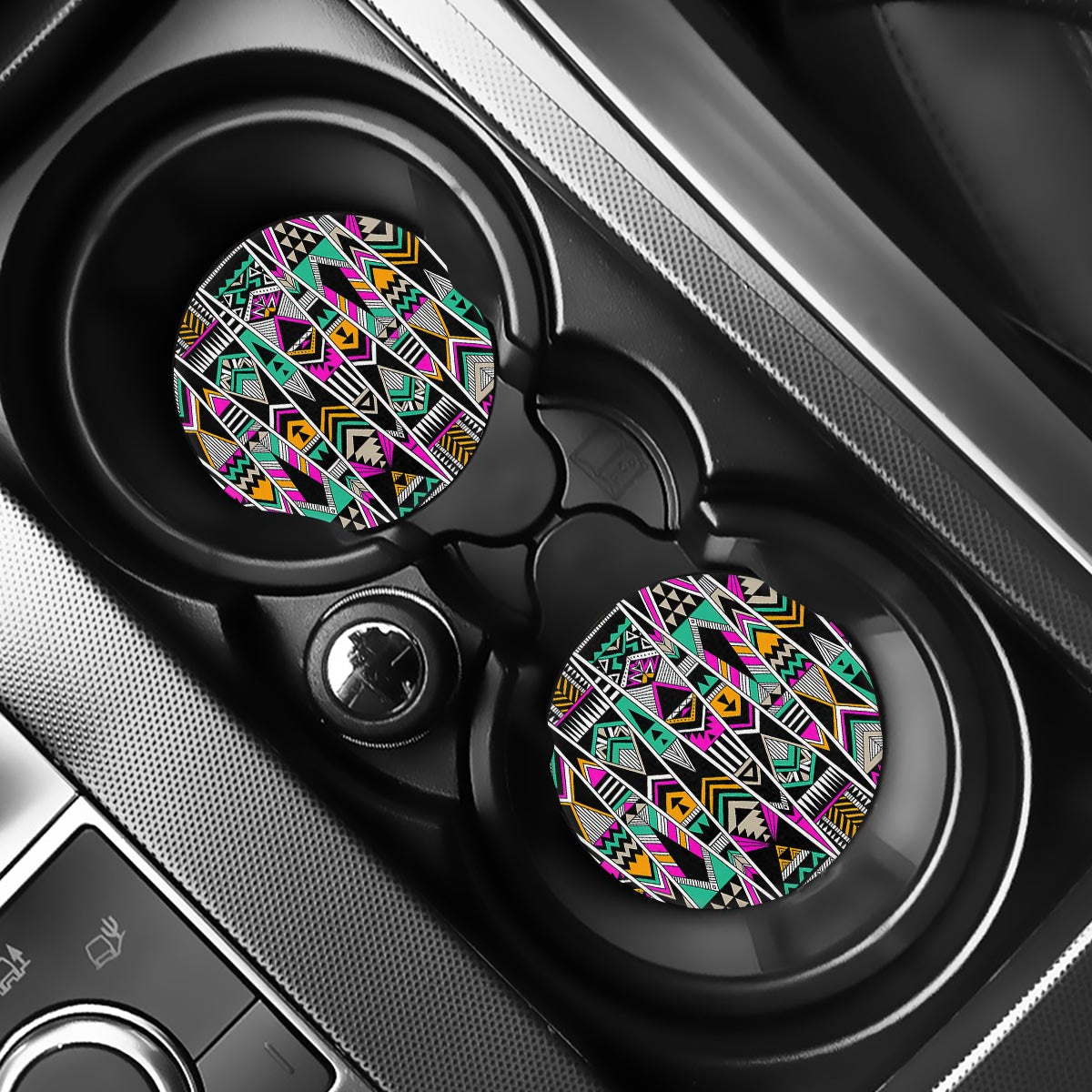 Vintage Tribal Aztec Pattern Print Car Coasters