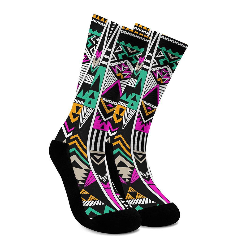 Vintage Tribal Aztec Pattern Print Crew Socks