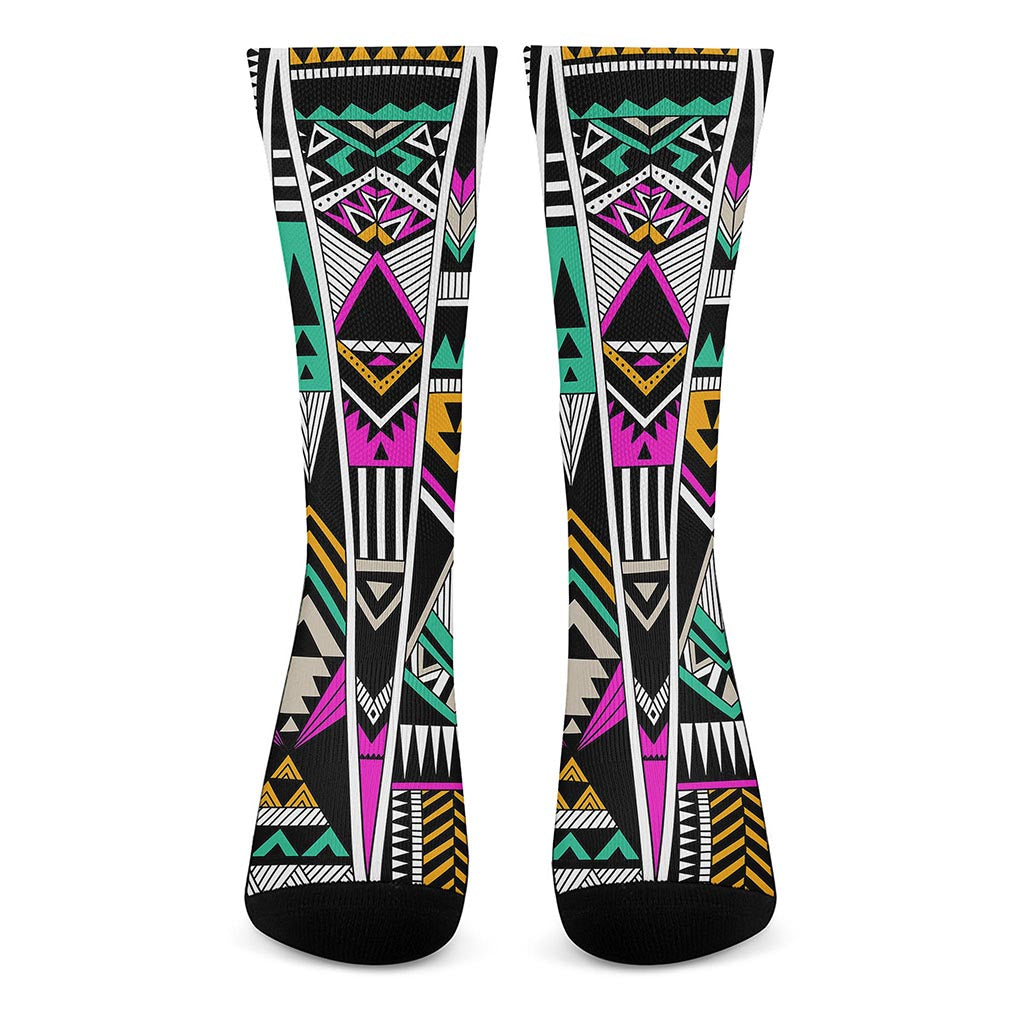Vintage Tribal Aztec Pattern Print Crew Socks