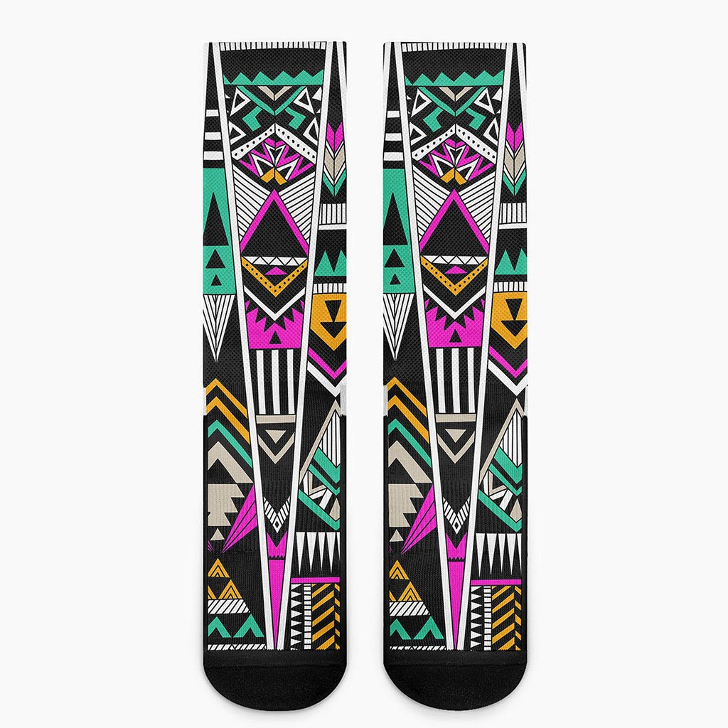 Vintage Tribal Aztec Pattern Print Crew Socks