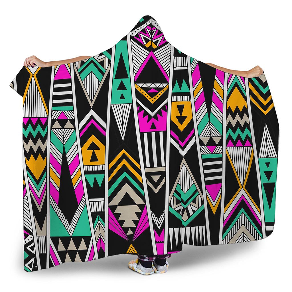 Vintage Tribal Aztec Pattern Print Hooded Blanket